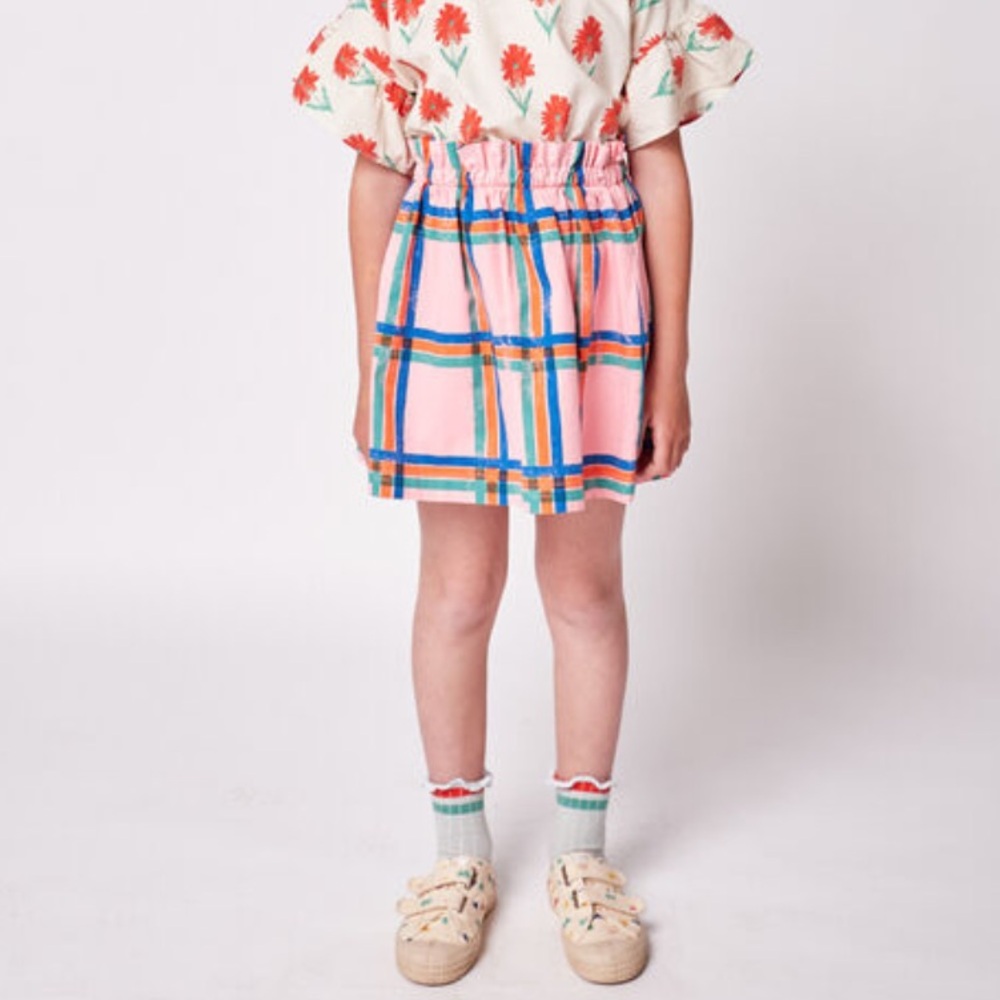 Bobo Choses Square Woven Skirt Plaid Pink Size 8-9 Years